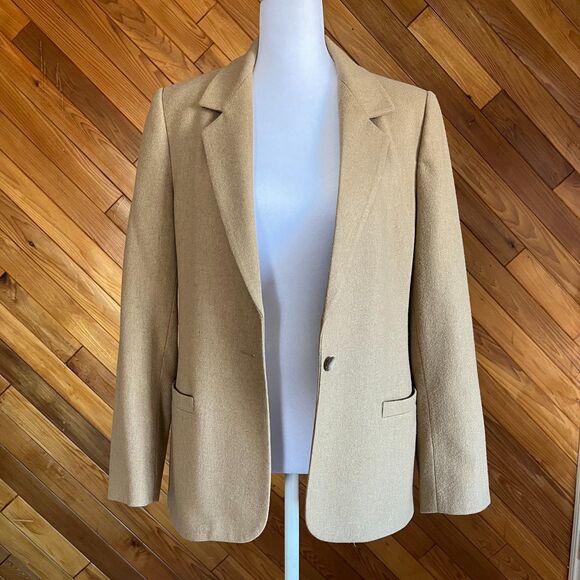 Vintage 70s Tan Wool Blend Blazer - Picture 2 of 8
